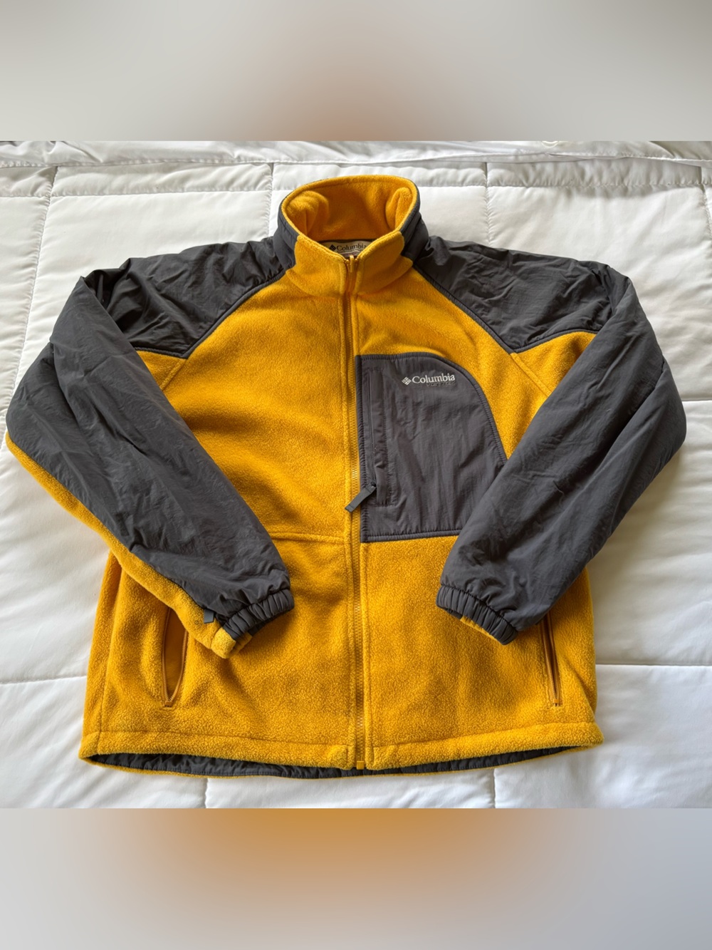 Vintage Columbia Vertex Mustard Yellow Fleece Jacket Gray Nylon Trim